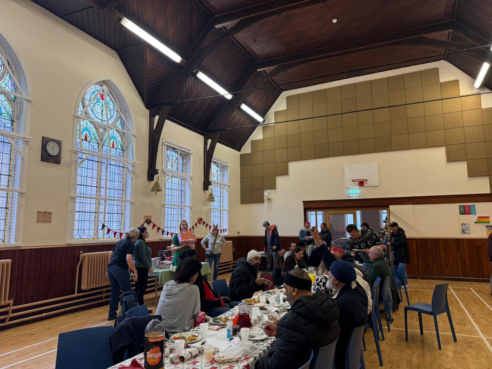Volunteers serving a warm meal